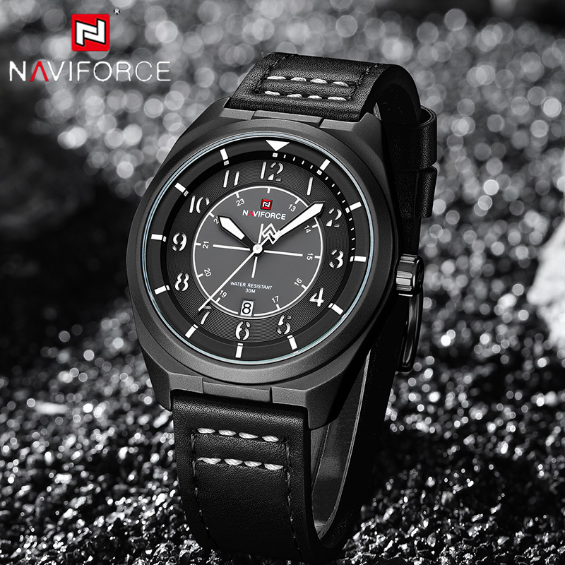 Leather Watch Band Men - Zegarek męski NAVIFORCE z mechanizmem kwarcowym,