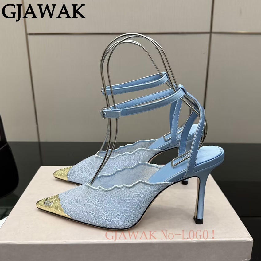 Mesh Strap Metal - Cienkie Szpilki Damskie Czółenka z Ostrą