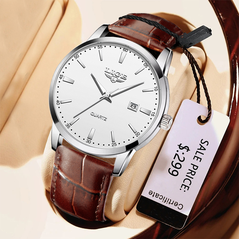 LIGE mężczyzna zegarek moda sk – Leather Watch Band Men recenzja i cena