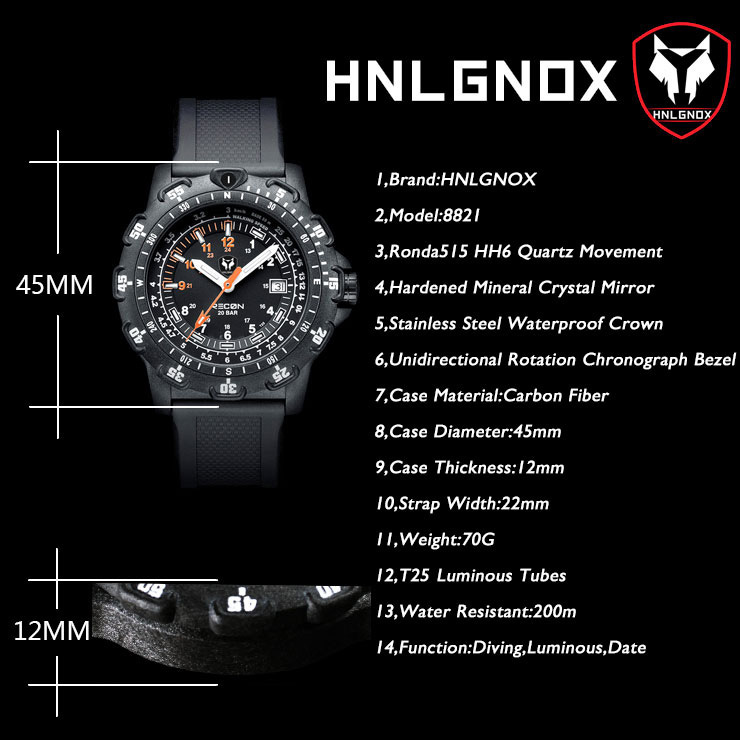 Hnlgnox męskie zegarki pilotki – Rubber Strap Diver recenzja i cena